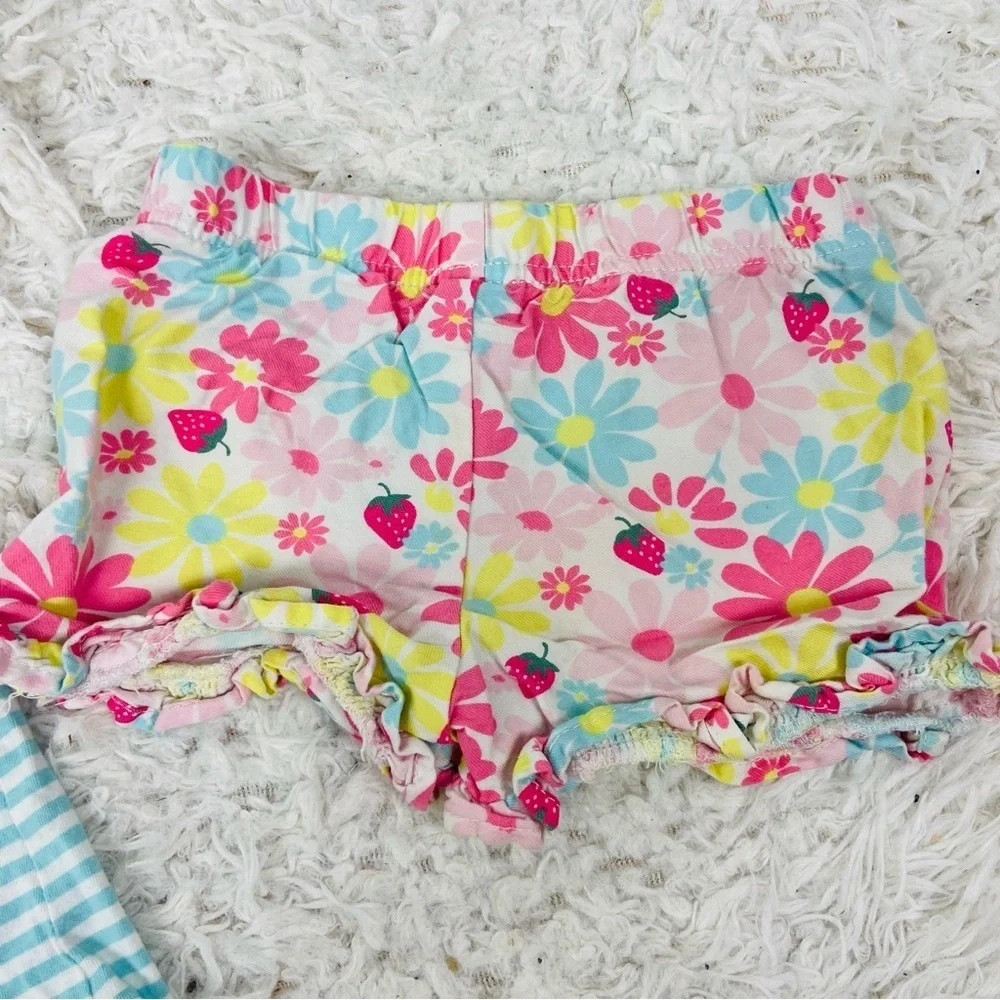 Carter's Blue and White Striped flamingo ruffle Top with pink floral shorts 3T - Picture 17 of 17